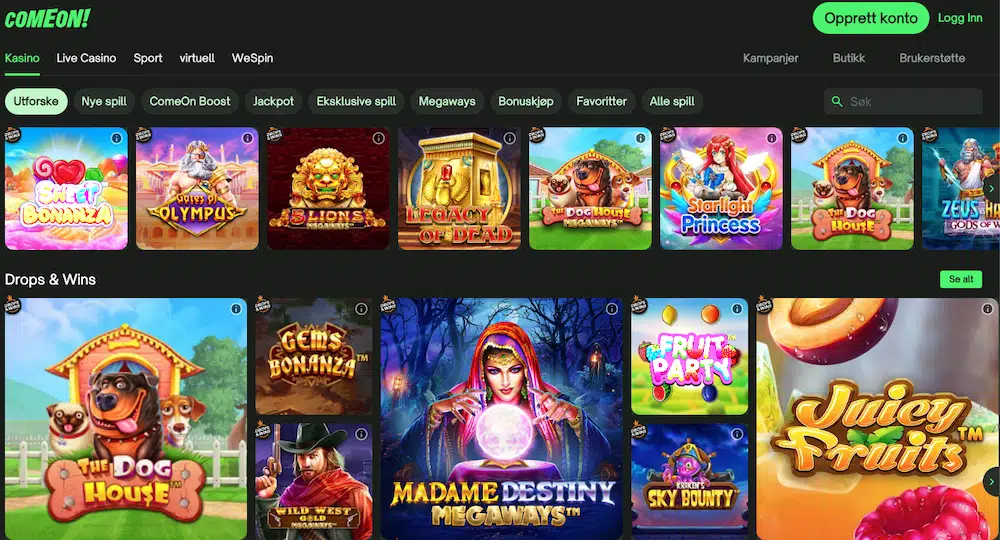 ComeOn Casino Spilleautomater