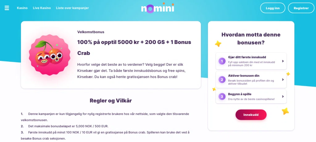 nomini velkomstbonus