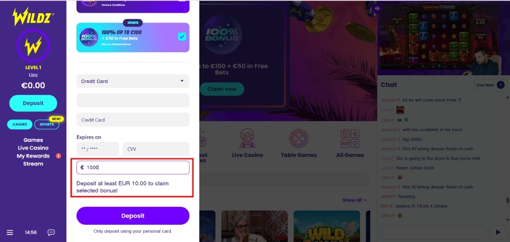 Angi ønsket innskuddsbeløp