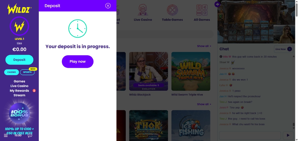 Innskuddet ditt skal behandles umiddelbart