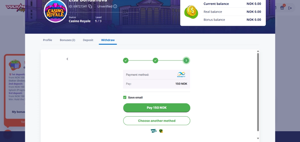 bekreft transaksjonen vulcan