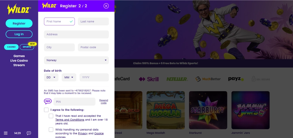 fyll ut det elektroniske registreringsskjemaet