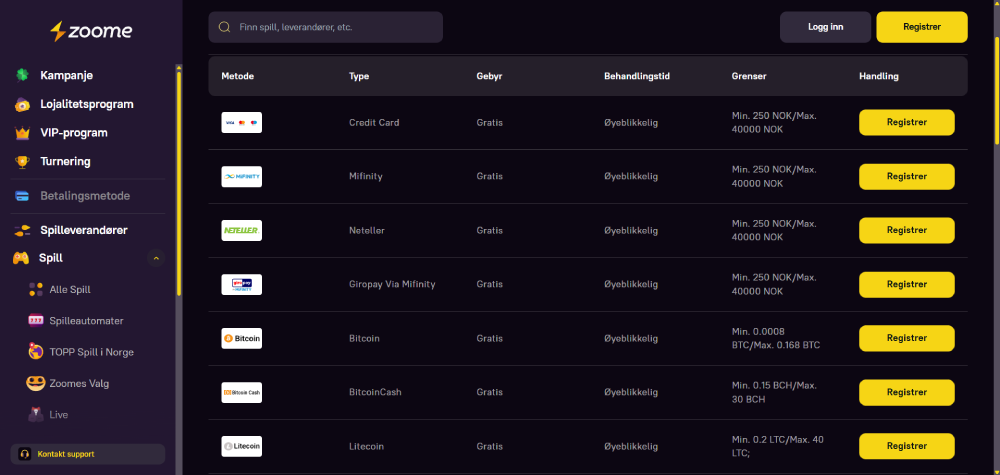 Innskudd og Uttak hos Zoome