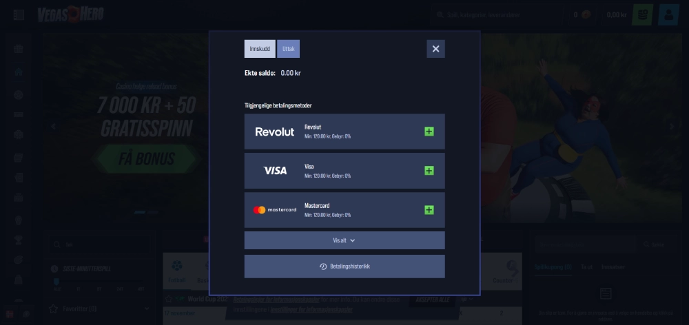 Innskuddsmetoder VegasHero